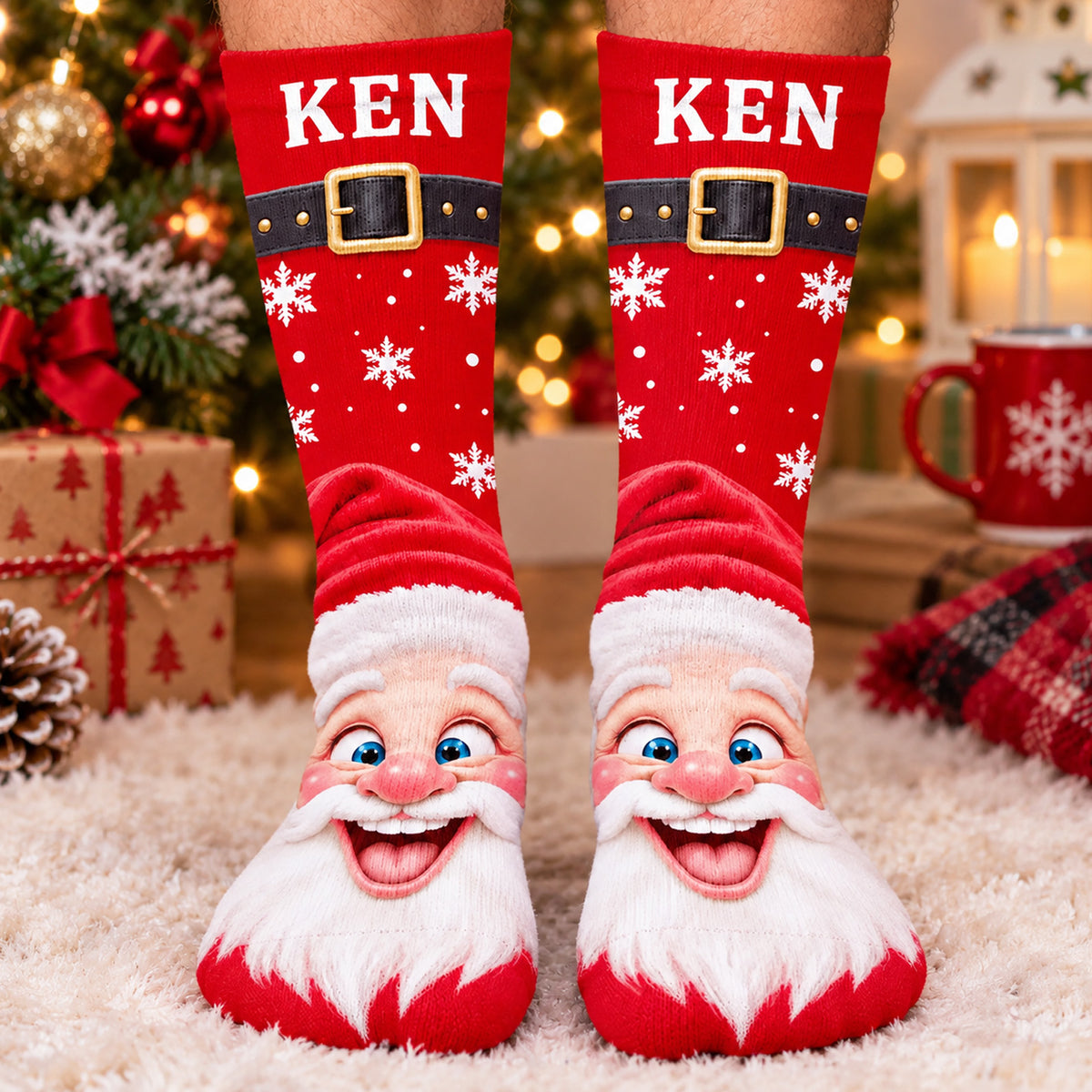 Funny Custom Christmas Socks with Name, Personalized Holiday Socks, Santa & Elf Stocking Stuffer Gifts 686923 WFD