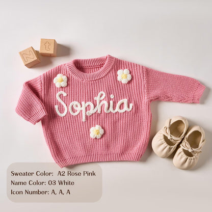 Custom Name Baby Sweater, Personalized Embroidered Toddler Knit Jumper, Baby Shower Gift 686835 WFD