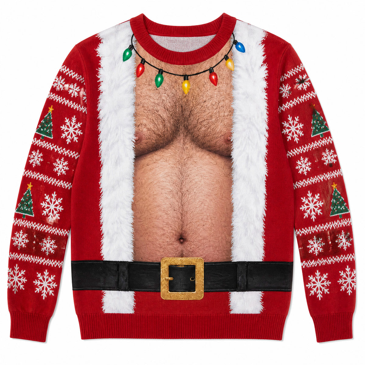 Funny Christmas Ugly Sweater, Fake Naked Body Santa & Elf AOP Sweatshirt, Novelty Holiday Party Gag Gift 686654 WFD