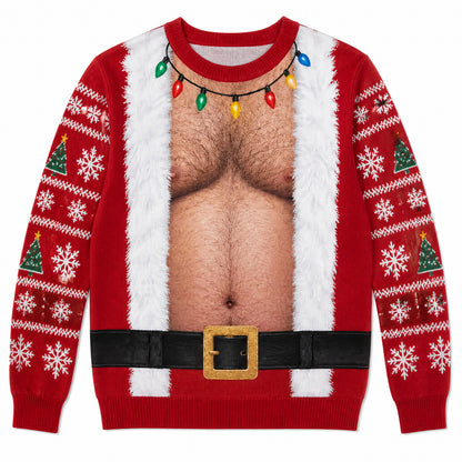 Funny Christmas Ugly Sweater, Fake Naked Body Santa & Elf AOP Sweatshirt, Novelty Holiday Party Gag Gift 686654 WFD
