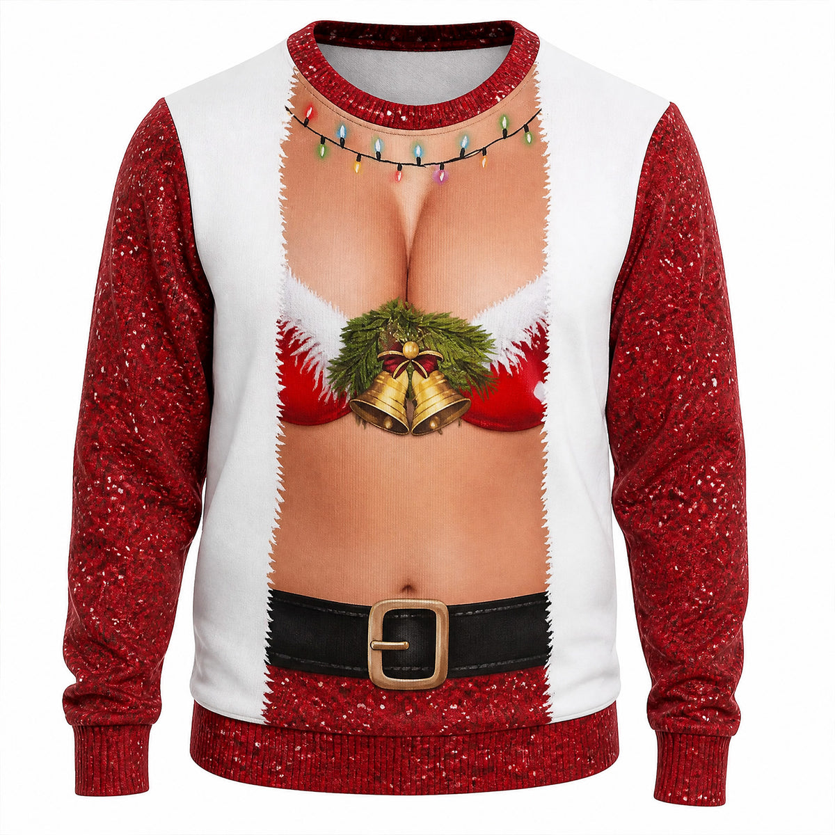 Funny Christmas Ugly Sweater, Fake Naked Body Santa & Elf AOP Sweatshirt, Novelty Holiday Party Gag Gift 686654 WFD