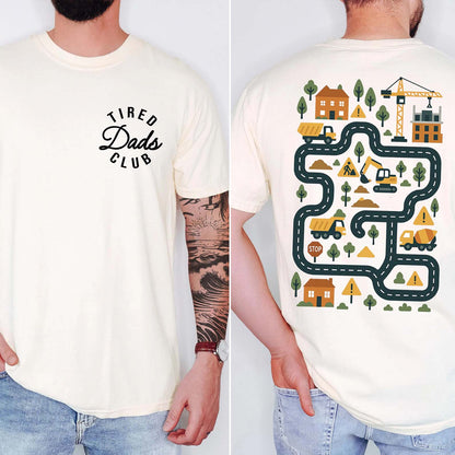 Tired Dads Club Shirt, Funny Dad Life Humor, Father's Day Gifts, Car Track Play Mat Tee Pocket & Back Bright Shirt WFD