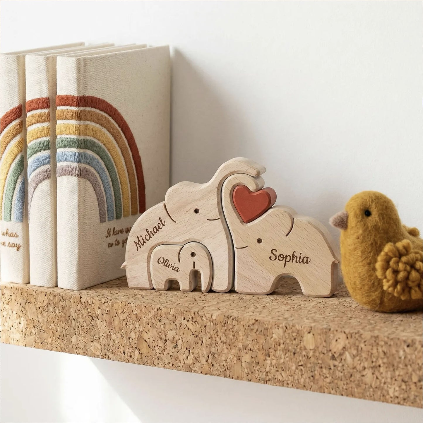 Personalized Elephant Family Wooden Puzzle, Custom Name Wood Animal Figurine, Family Keepsake Gift 684797