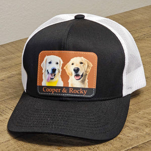 Custom Patch Hat, Personalized Custom Pet or Human Portrait Rectangle Leather Patch Hat C825