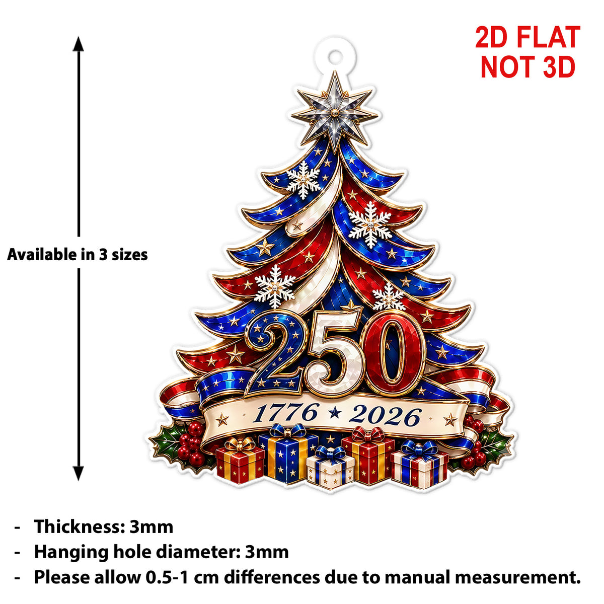 Christmas Tree 250 Years Of Freedom, America 250th Anniversary Acrylic Ornament 2026, Patriotic American Gift 686612