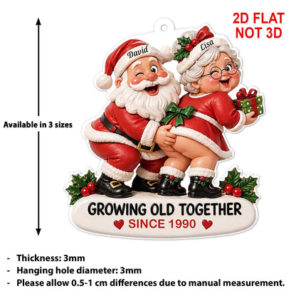 Personalized Naughty Santa & Mrs Claus Christmas Acrylic Ornament, Growing Old Together Custom Name & Year, Funny Couples Xmas Tree Decor Gift 686509