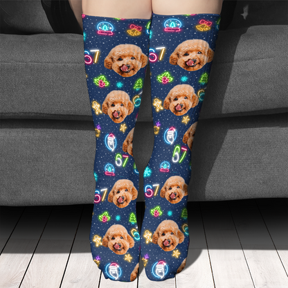 Custom Face 6 7 Christmas Socks | Custom Photo Six Seven Meme Christmas Socks | Personalized Funny Socks For Christmas 683686