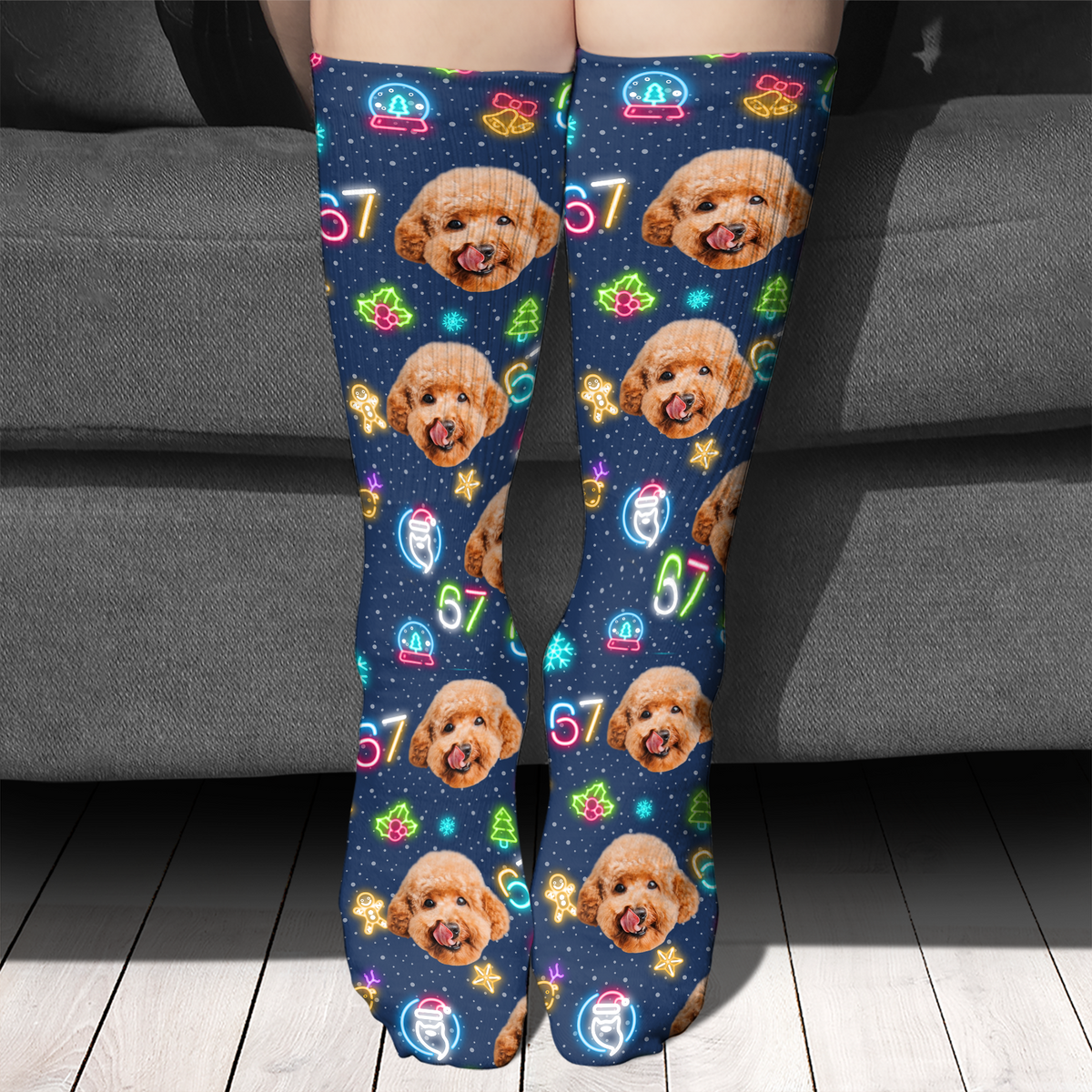 Custom Face 6 7 Christmas Socks | Custom Photo Six Seven Meme Christmas Socks | Personalized Funny Socks For Christmas 683686