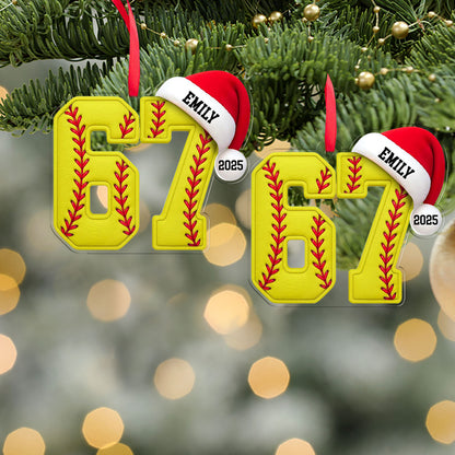 Custom Name 6 7 Softball Acrylic Ornament | Personalized Trending 6 7 Meme Sports Christmas Ornament 683656