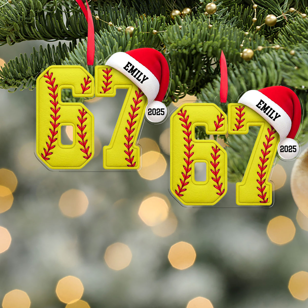 Custom Name 6 7 Softball Acrylic Ornament | Personalized Trending 6 7 Meme Sports Christmas Ornament 683656