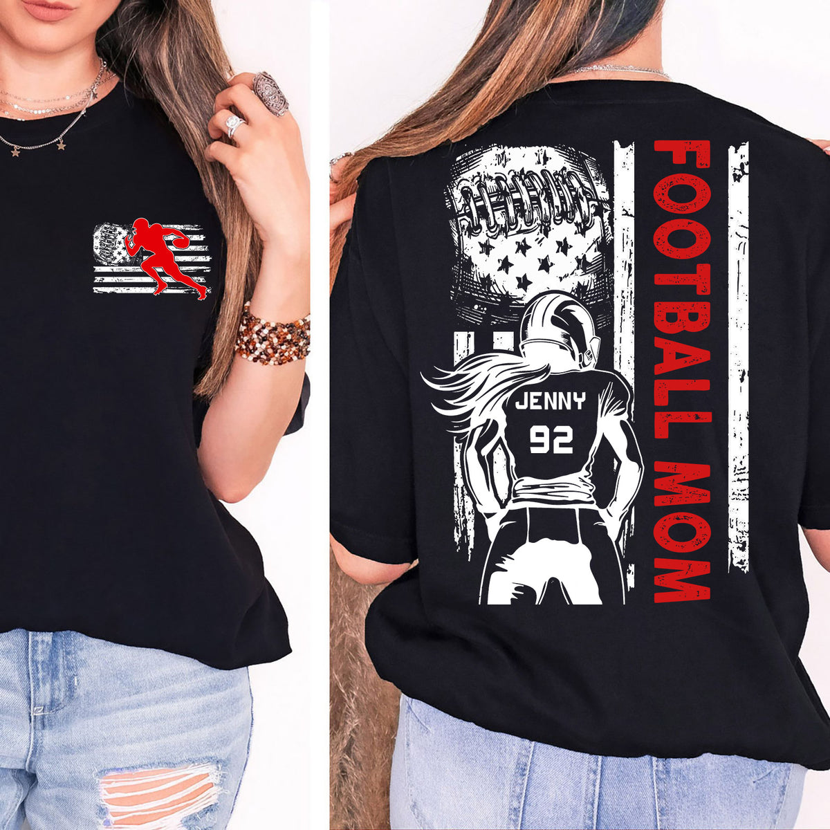 Custom Football Mom Shirt | Personalized Custom Name and Number T-shirt | Gift for Mom | Gift for Wife | Front & Back Shirt 682440