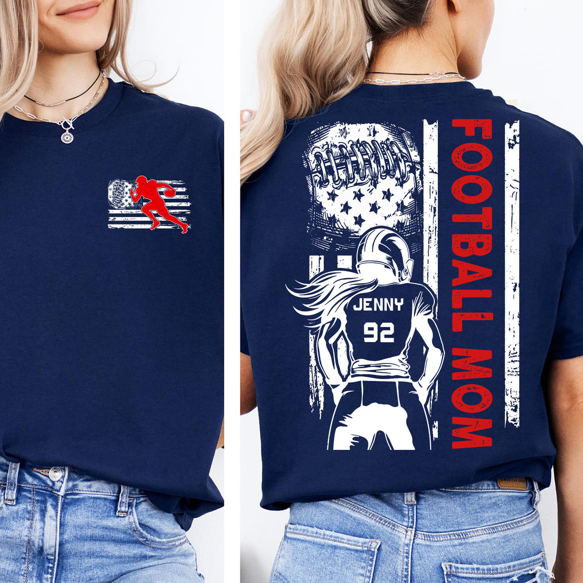 Custom Football Mom Shirt | Personalized Custom Name and Number T-shirt | Gift for Mom | Gift for Wife | Front & Back Shirt 682440