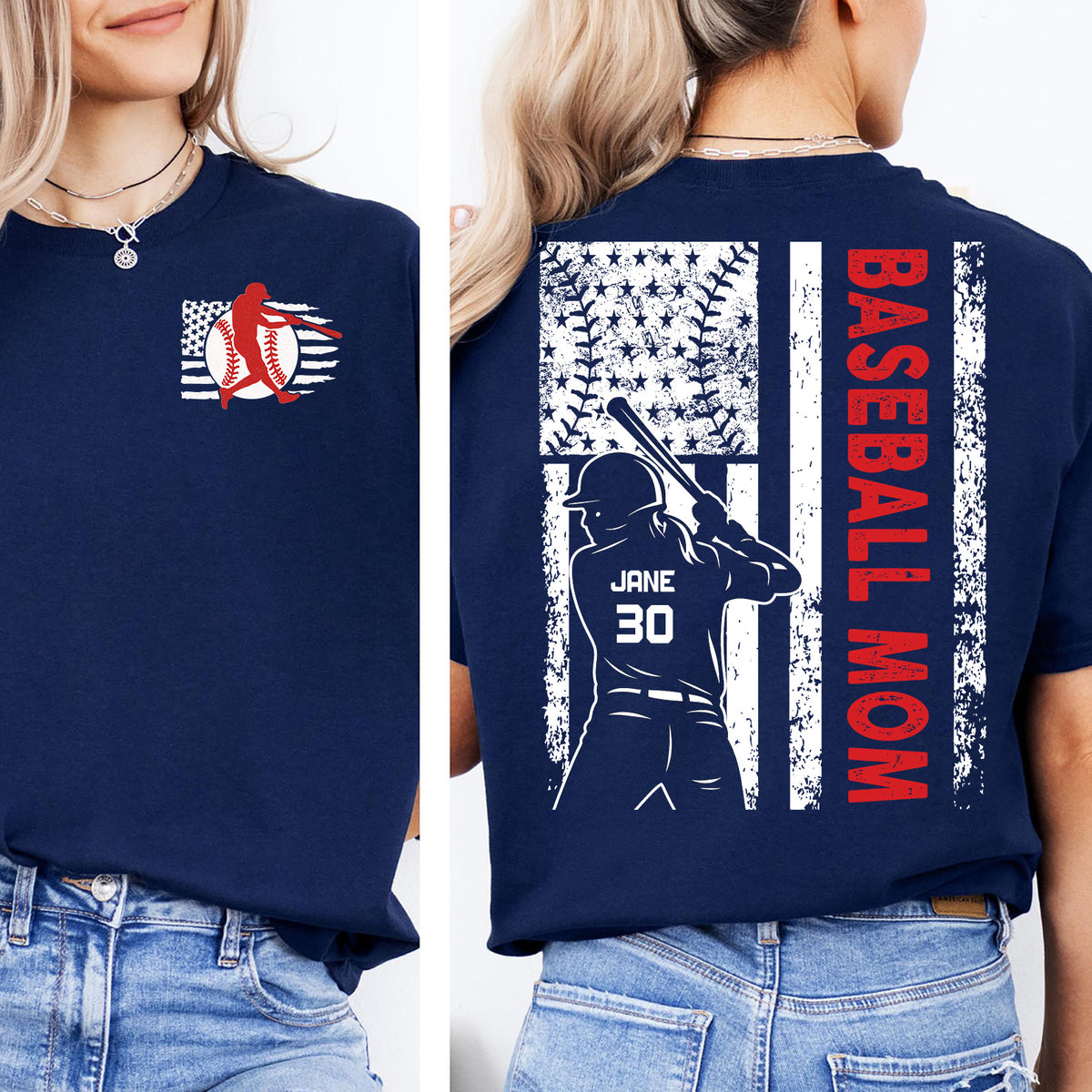 Custom Baseball Mom Shirt | Personalized Custom Name and Number T-shirt | Gift for Mom | Gift for Wife | Front & Back Shirt 682241