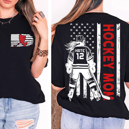Custom Hockey Mom Shirt | Personalized Custom Name and Number T-shirt | Gift for Mom | Gift for Wife | Front & Back Shirt 682441