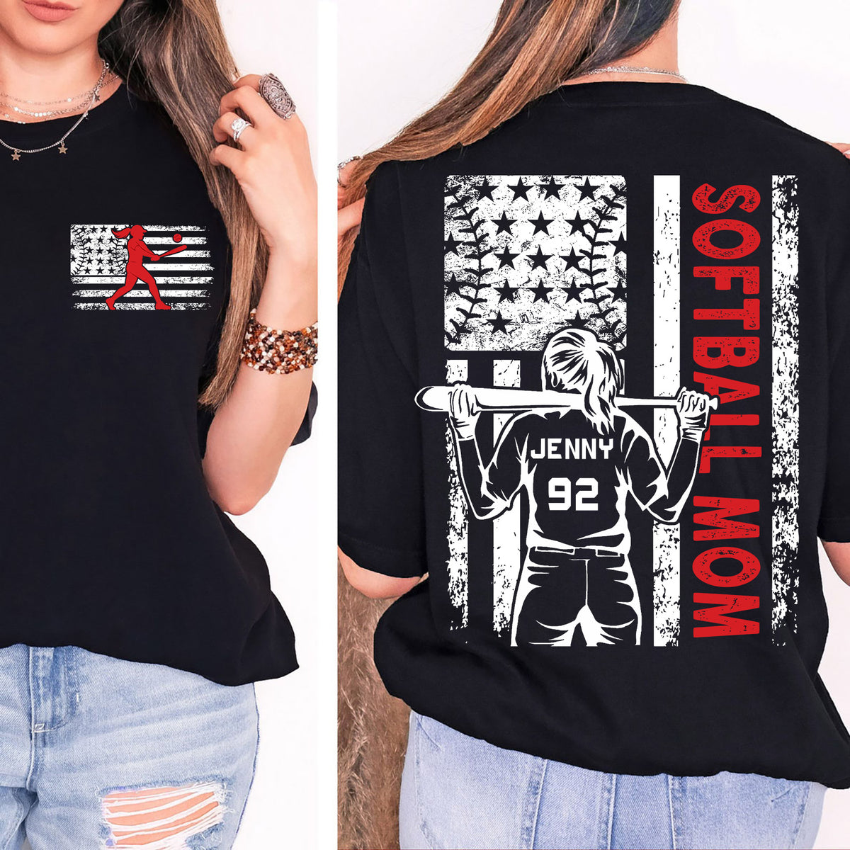 Custom Softball Mom Shirt | Personalized Custom Name and Number T-shirt | Gift for Mom | Gift for Wife | Front & Back Shirt 682436