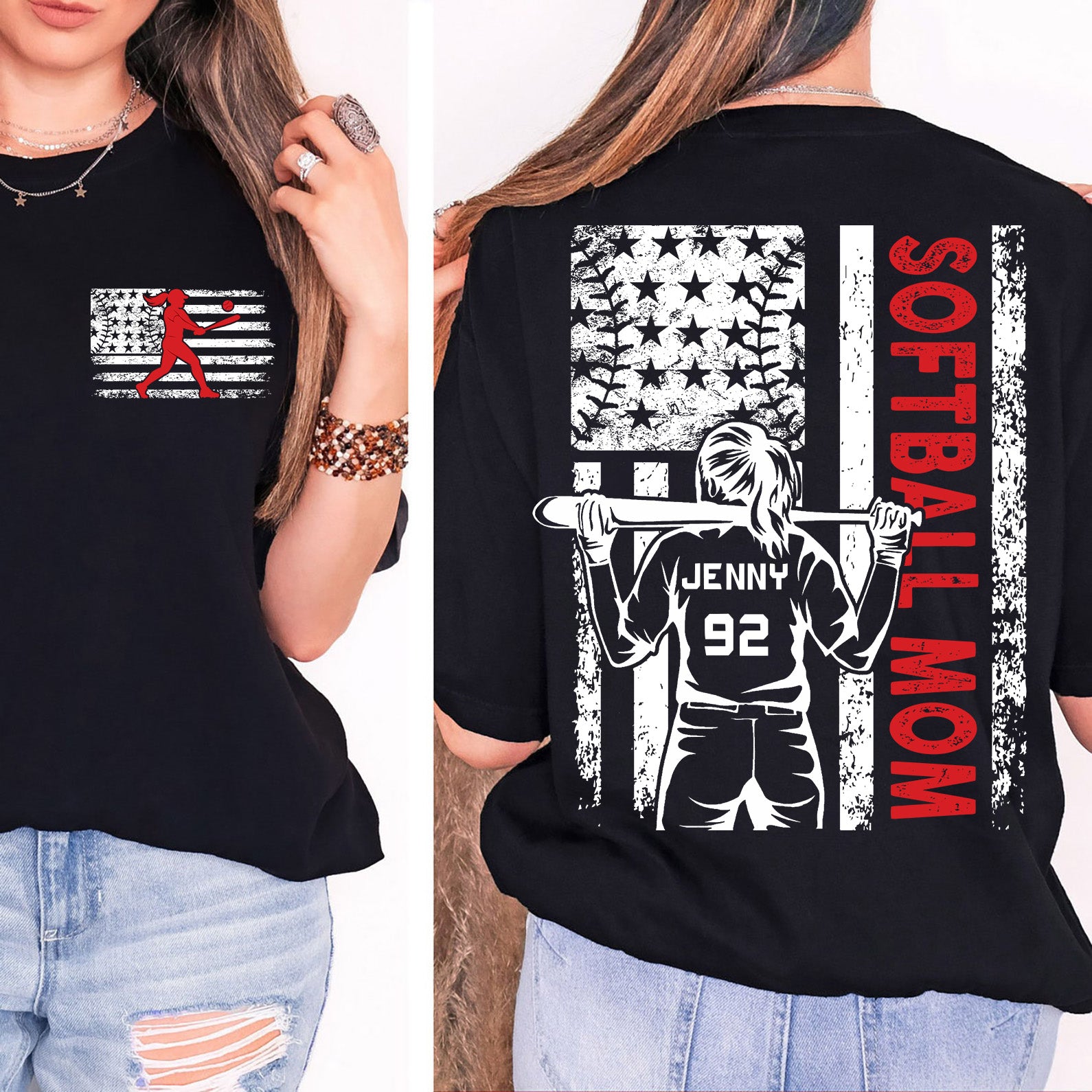 Custom Softball Mom Shirt | Personalized Custom Name and Number T-shirt | Gift for Mom | Gift for Wife | Front & Back Shirt 682436