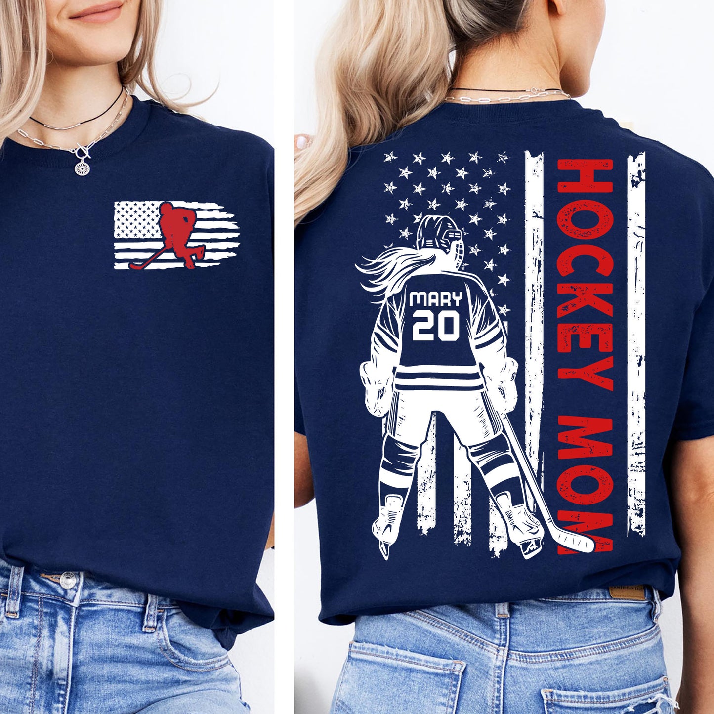 Custom Hockey Mom Shirt | Personalized Custom Name and Number T-shirt | Gift for Mom | Gift for Wife | Front & Back Shirt 682441