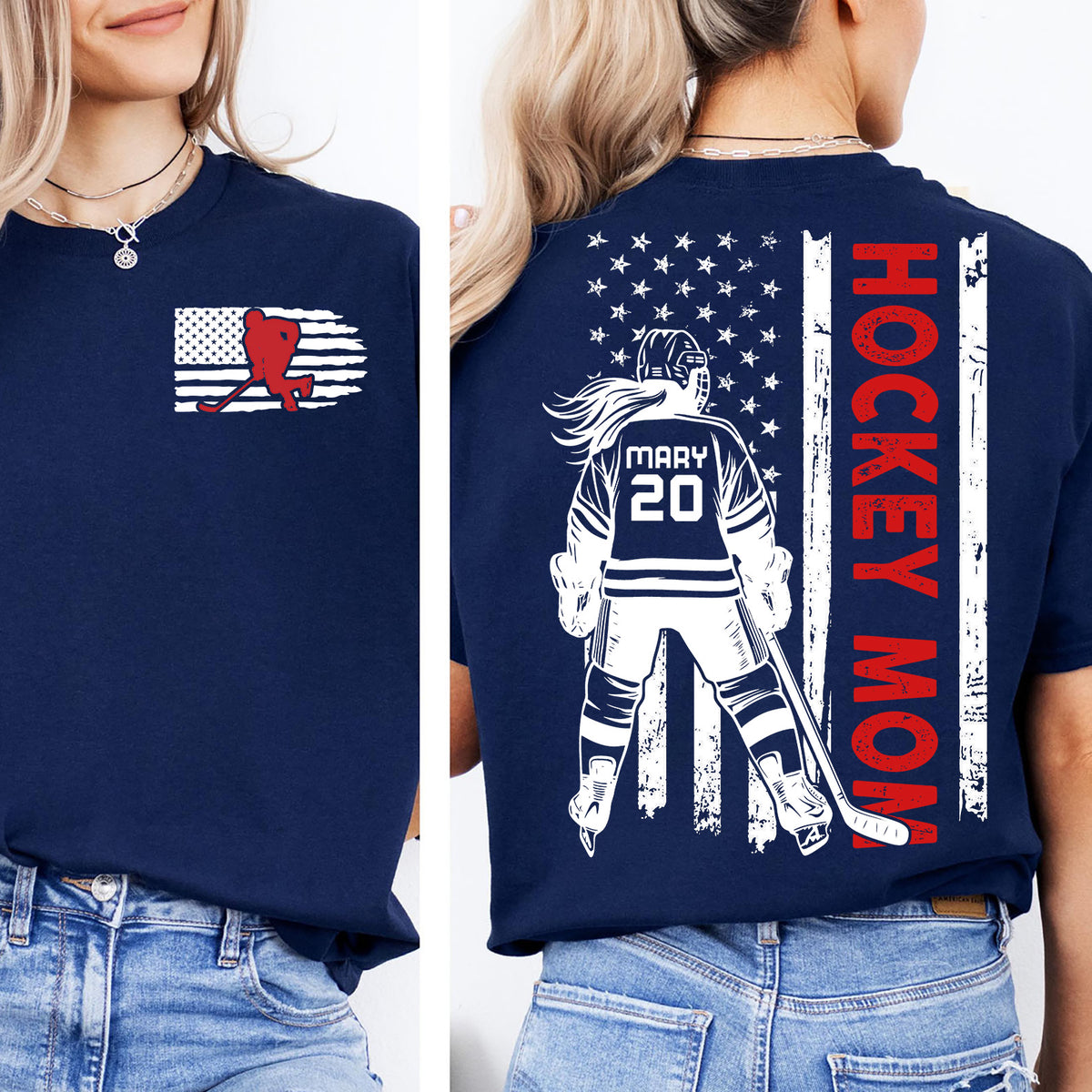 Custom Hockey Mom Shirt | Personalized Custom Name and Number T-shirt | Gift for Mom | Gift for Wife | Front & Back Shirt 682441