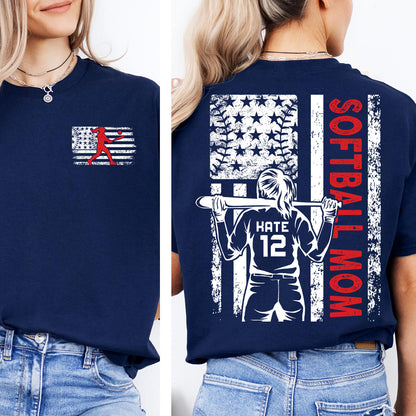 Custom Softball Mom Shirt | Personalized Custom Name and Number T-shirt | Gift for Mom | Gift for Wife | Front & Back Shirt 682436