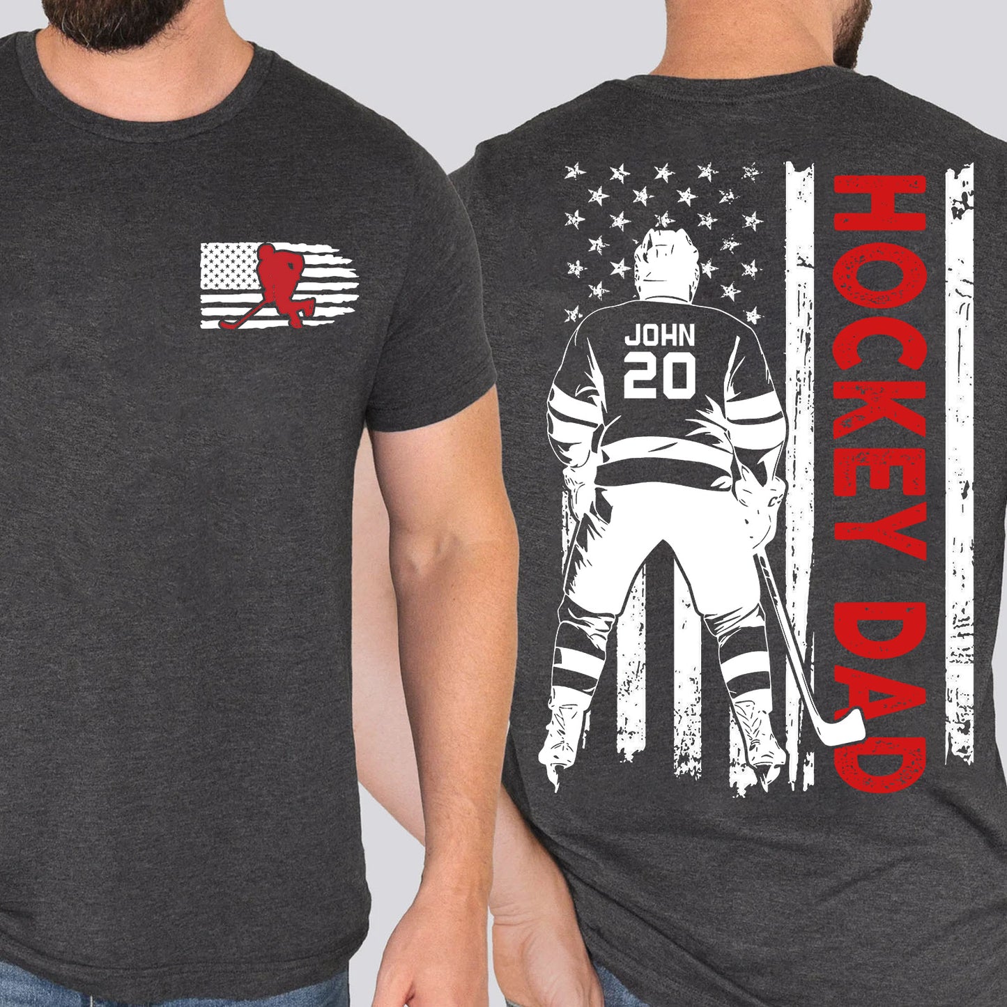 Custom Hockey Dad Shirt | Personalized Custom Name and Number T-shirt | Father's Day Dark Shirt Gift | Gift for Dad | Gift for Husband | Front & Back Shirt 682438