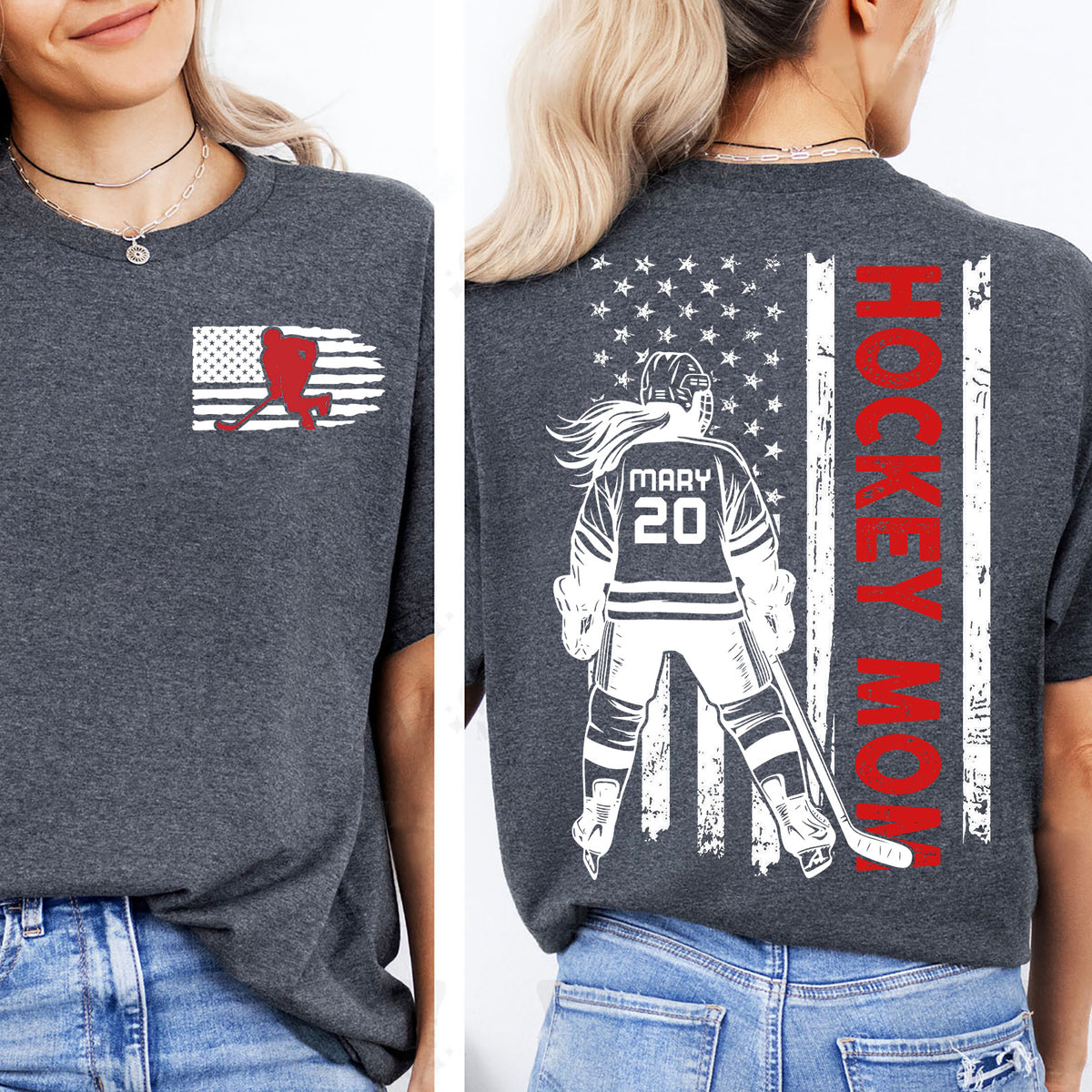 Custom Hockey Mom Shirt | Personalized Custom Name and Number T-shirt | Gift for Mom | Gift for Wife | Front & Back Shirt 682441