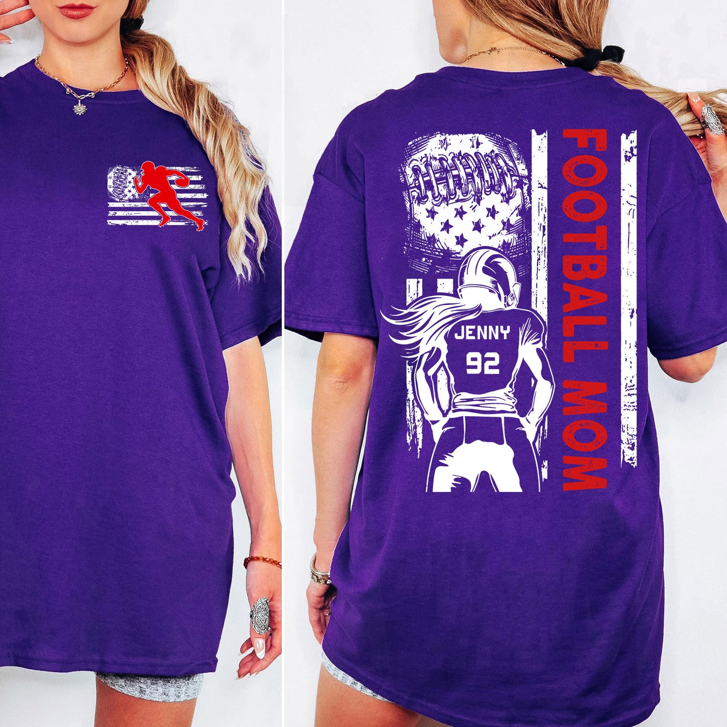 Custom Football Mom Shirt | Personalized Custom Name and Number T-shirt | Gift for Mom | Gift for Wife | Front & Back Shirt 682440