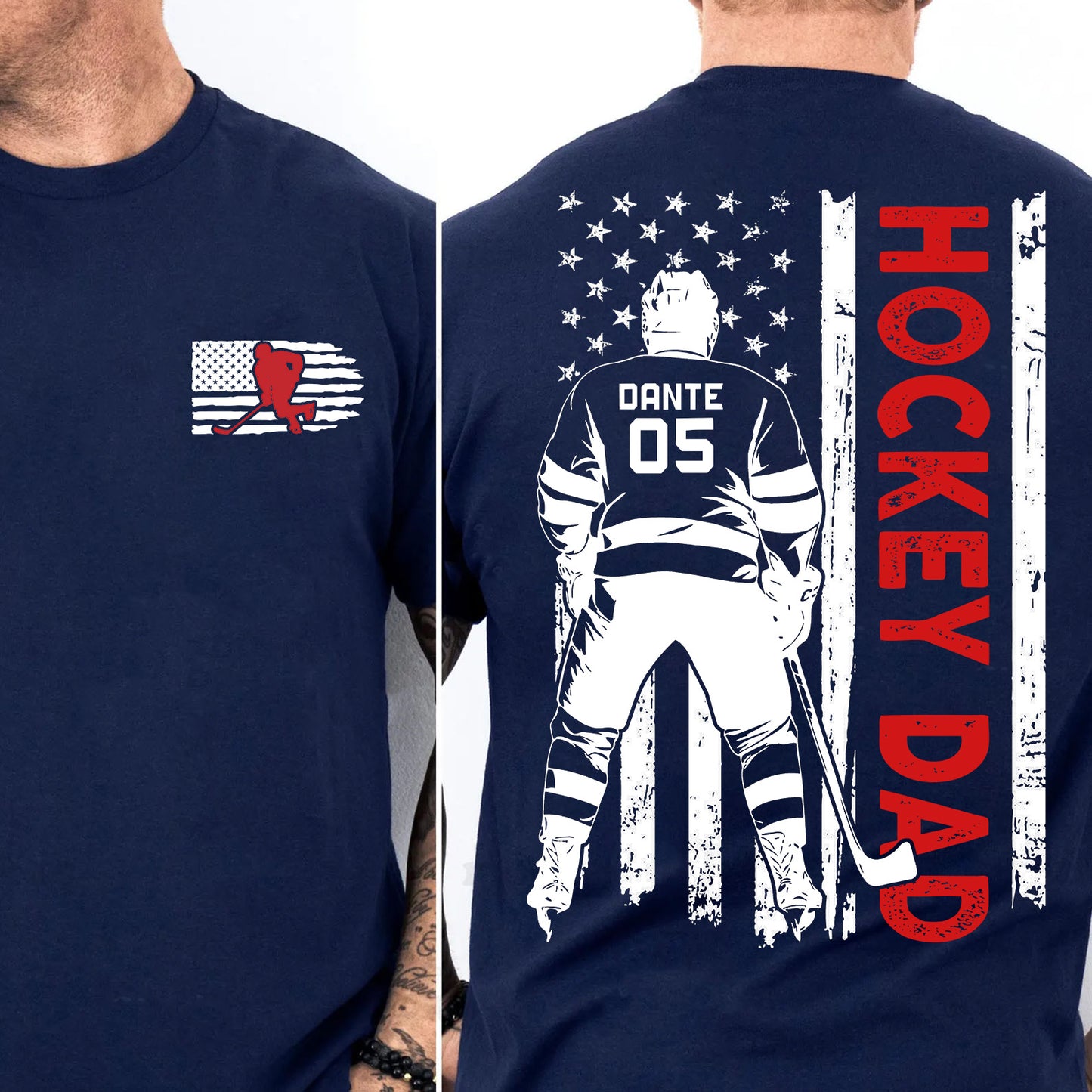 Custom Hockey Dad Shirt | Personalized Custom Name and Number T-shirt | Father's Day Dark Shirt Gift | Gift for Dad | Gift for Husband | Front & Back Shirt 682438