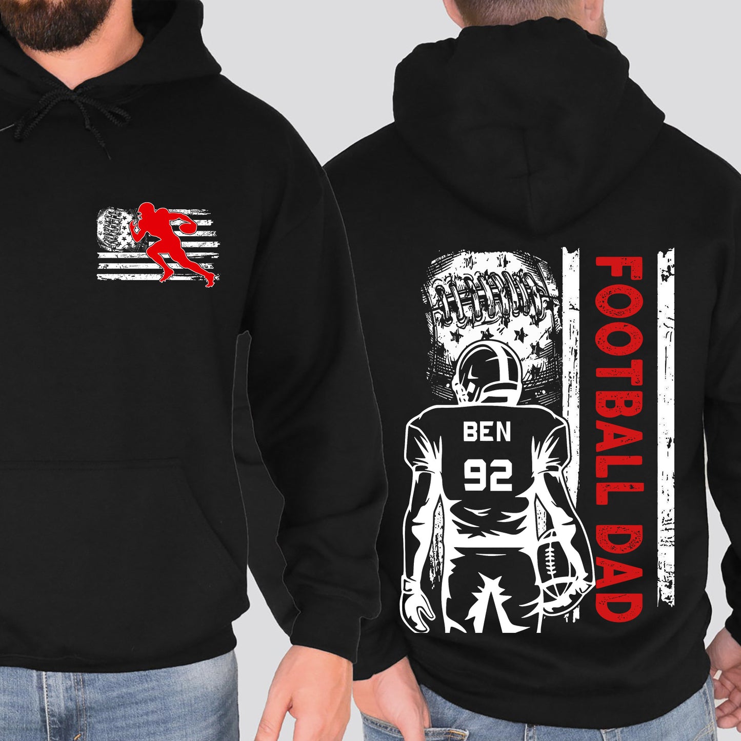 Custom Football Dad Shirt | Personalized Custom Name and Number T-shirt | Father's Day Dark Shirt Gift | Gift for Dad | Gift for Husband | Front & Back Shirt 682437