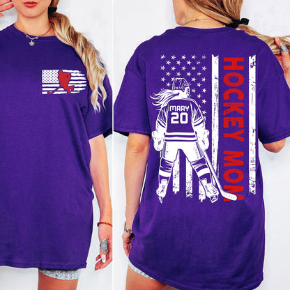 Custom Hockey Mom Shirt | Personalized Custom Name and Number T-shirt | Gift for Mom | Gift for Wife | Front & Back Shirt 682441