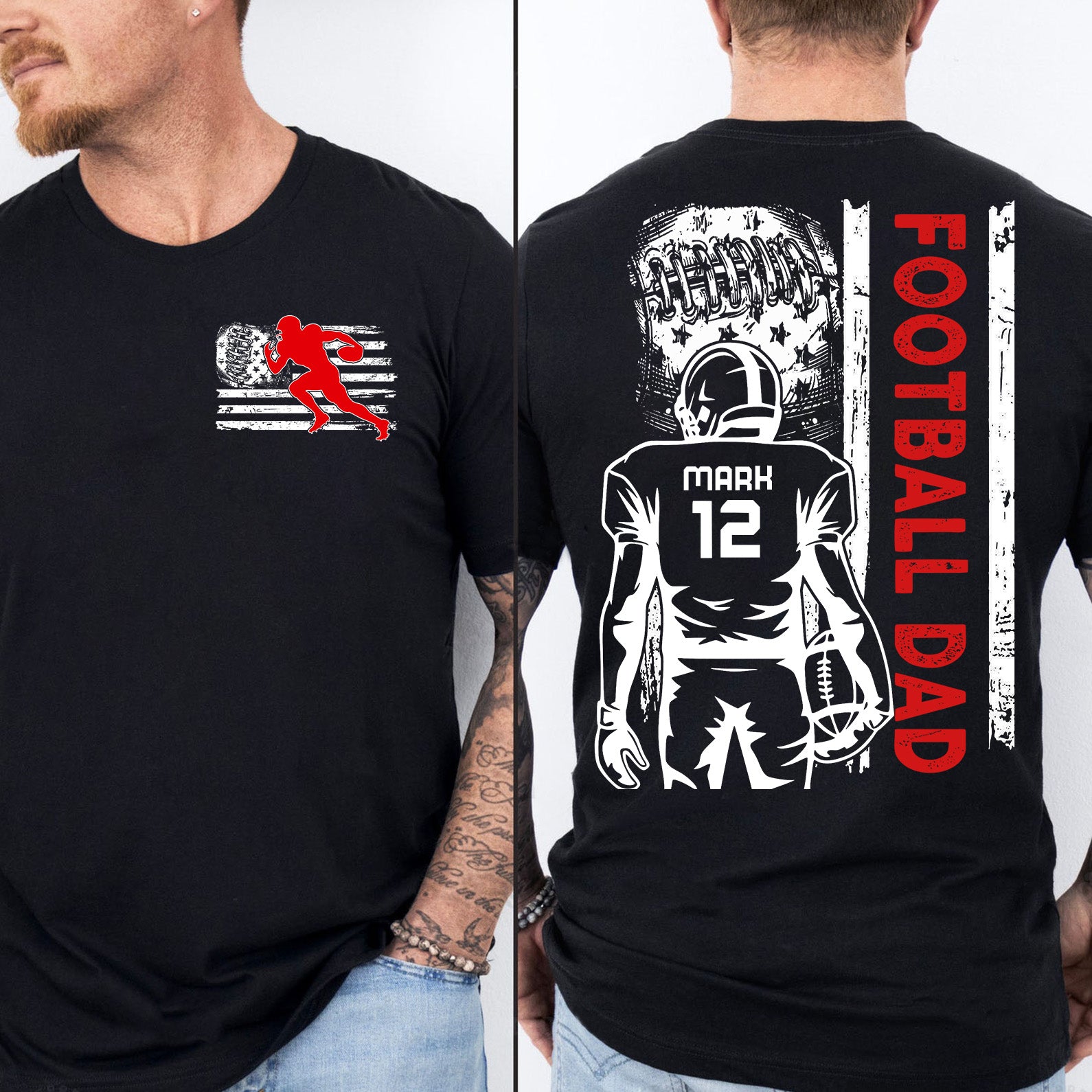 Custom Football Dad Shirt | Personalized Custom Name and Number T-shirt | Father's Day Dark Shirt Gift | Gift for Dad | Gift for Husband | Front & Back Shirt 682437