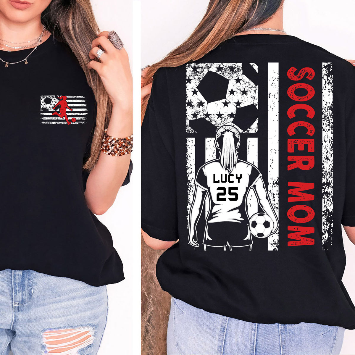 Custom Soccer Mom Shirt | Personalized Custom Name and Number T-shirt | Gift for Mom | Gift for Wife | Front & Back Shirt 682435