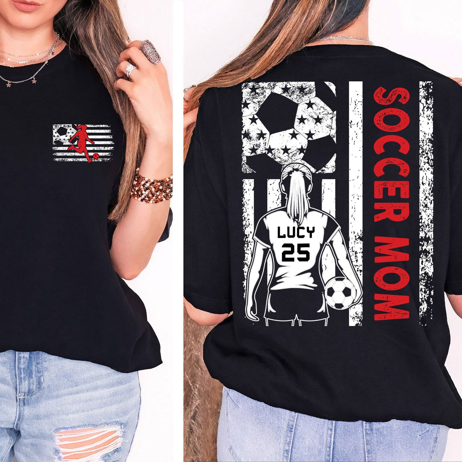 Custom Soccer Mom Shirt | Personalized Custom Name and Number T-shirt | Gift for Mom | Gift for Wife | Front & Back Shirt 682435