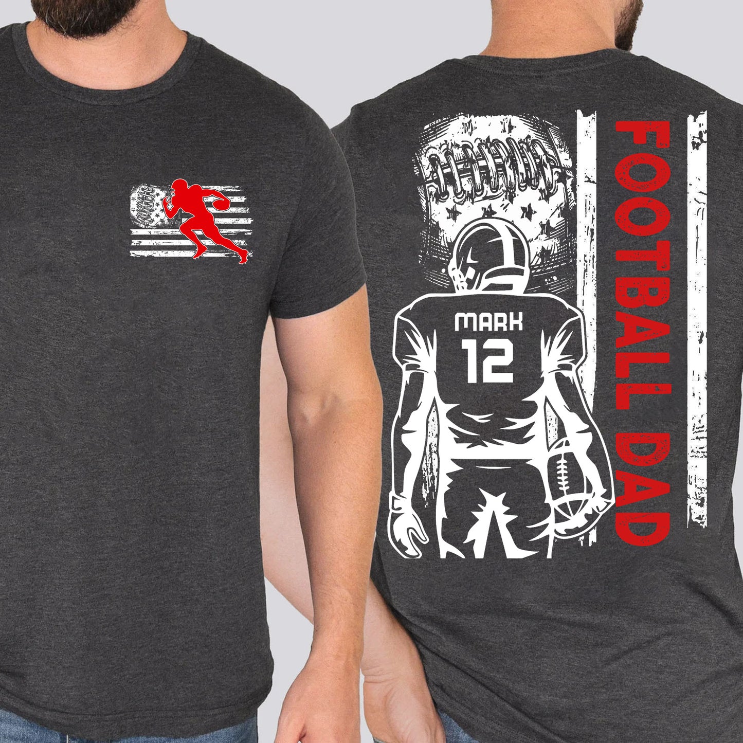 Custom Football Dad Shirt | Personalized Custom Name and Number T-shirt | Father's Day Dark Shirt Gift | Gift for Dad | Gift for Husband | Front & Back Shirt 682437