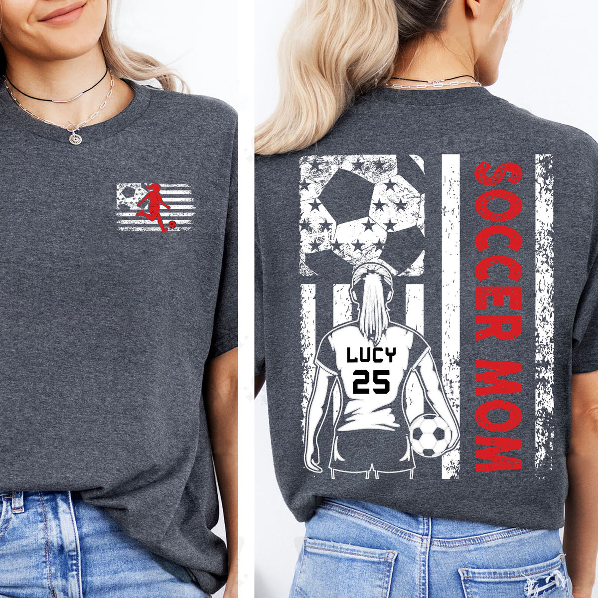 Custom Soccer Mom Shirt | Personalized Custom Name and Number T-shirt | Gift for Mom | Gift for Wife | Front & Back Shirt 682435