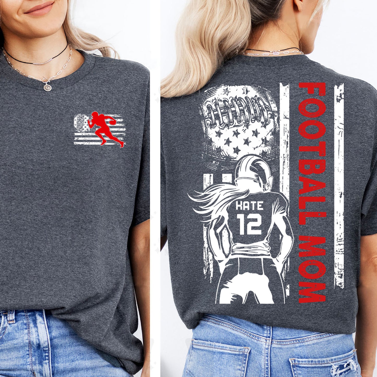 Custom Football Mom Shirt | Personalized Custom Name and Number T-shirt | Gift for Mom | Gift for Wife | Front & Back Shirt 682440