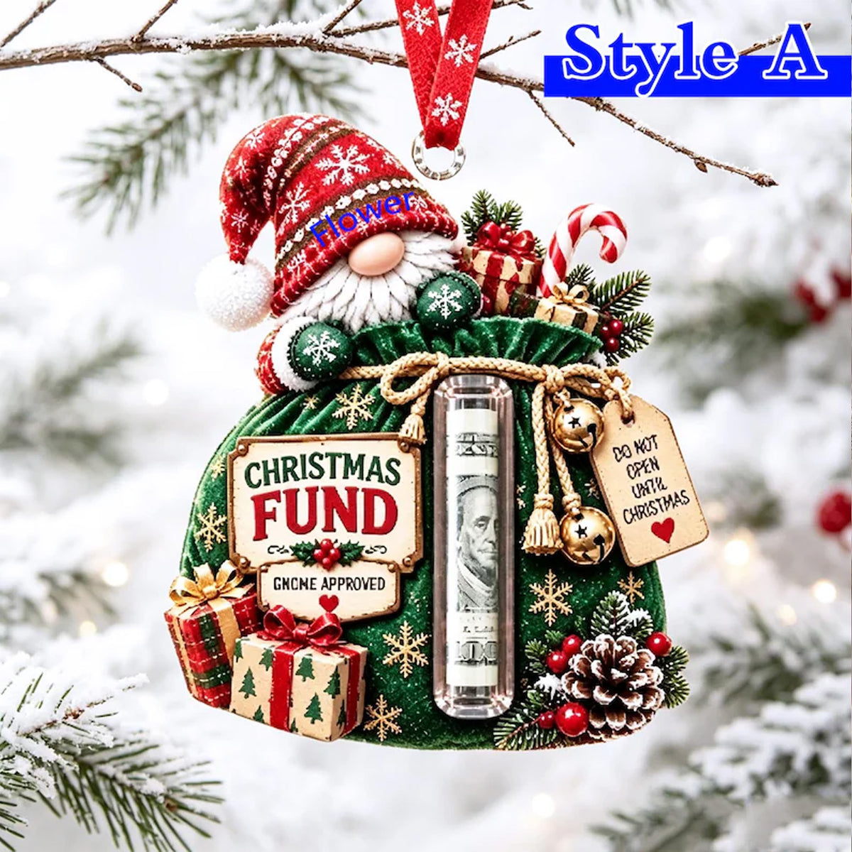 Personalized Christmas Animal Acrylic Money Holder Ornament, Custom Name Cash Gift, Cute Holiday Tree Decoration 686939 WFD