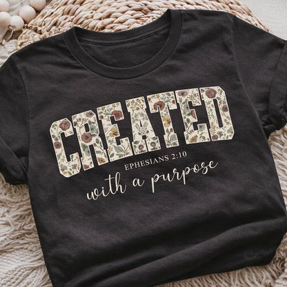 Created With a Purpose Easter Shirt | Ephesians 2:10 Christian Bible Verse Tee | Faith Floral Tee 684489 - WFD