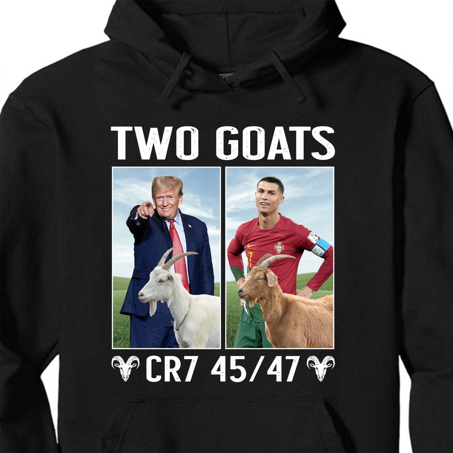 Funny Trump Ronaldo CR7 Two Goats Shirt | MAGA CR7 Meme Dark Shirt | 45/47 Political Pop Art T-Shirt 683726 - GOP