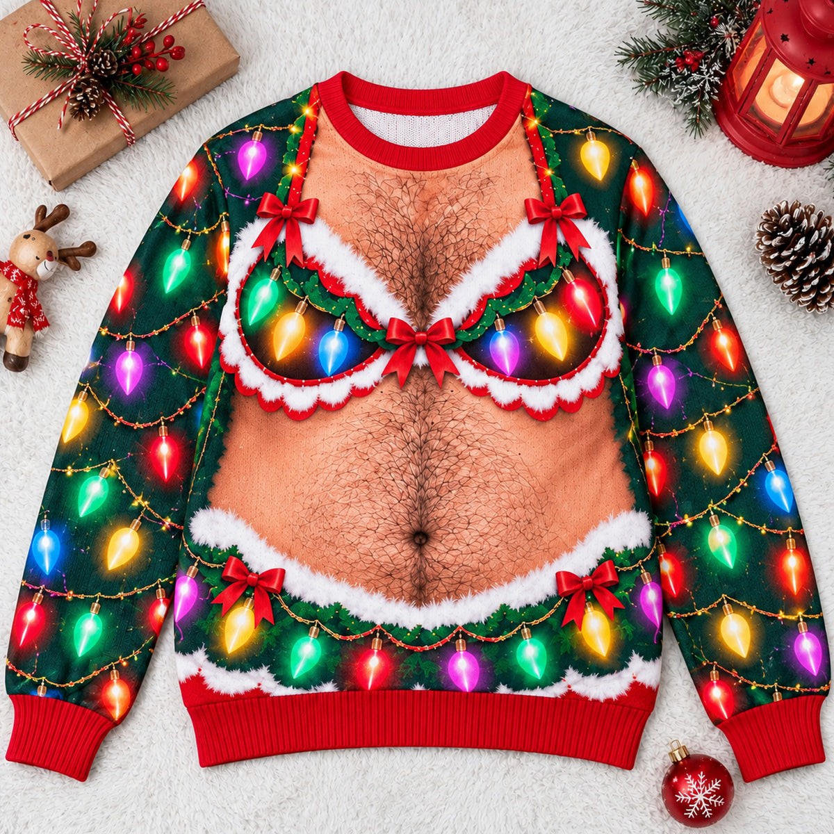 Funny Ugly Christmas Sweater, Festive Lights Sexy Bikini Graphic Sweatshirt 686975 WFD