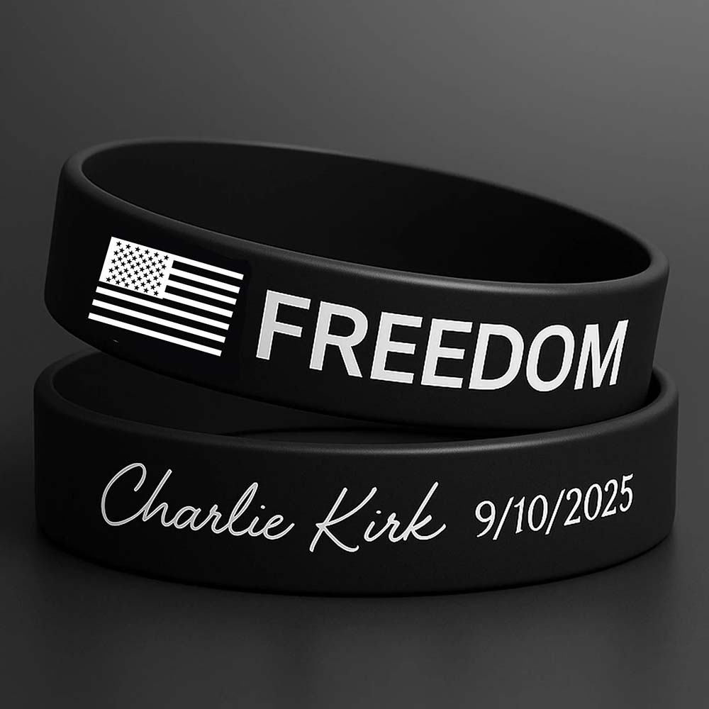 FREEDOM Charlie Kirk Printed Silicone Bracelet | Justice Charlie Kirk Memorial Silicone Wristbands | Charlie Kirk Tribute Red Wristband 683135