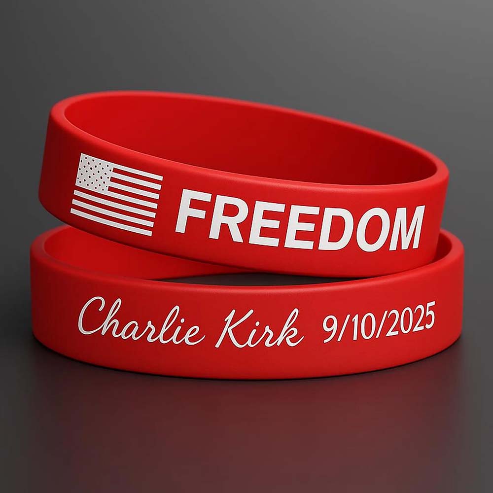 FREEDOM Charlie Kirk Printed Silicone Bracelet | Justice Charlie Kirk Memorial Silicone Wristbands | Charlie Kirk Tribute Red Wristband 683135