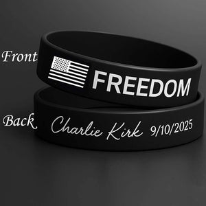 FREEDOM Charlie Kirk Printed Silicone Bracelet | Justice Charlie Kirk Memorial Silicone Wristbands | Charlie Kirk Tribute Red Wristband 683135