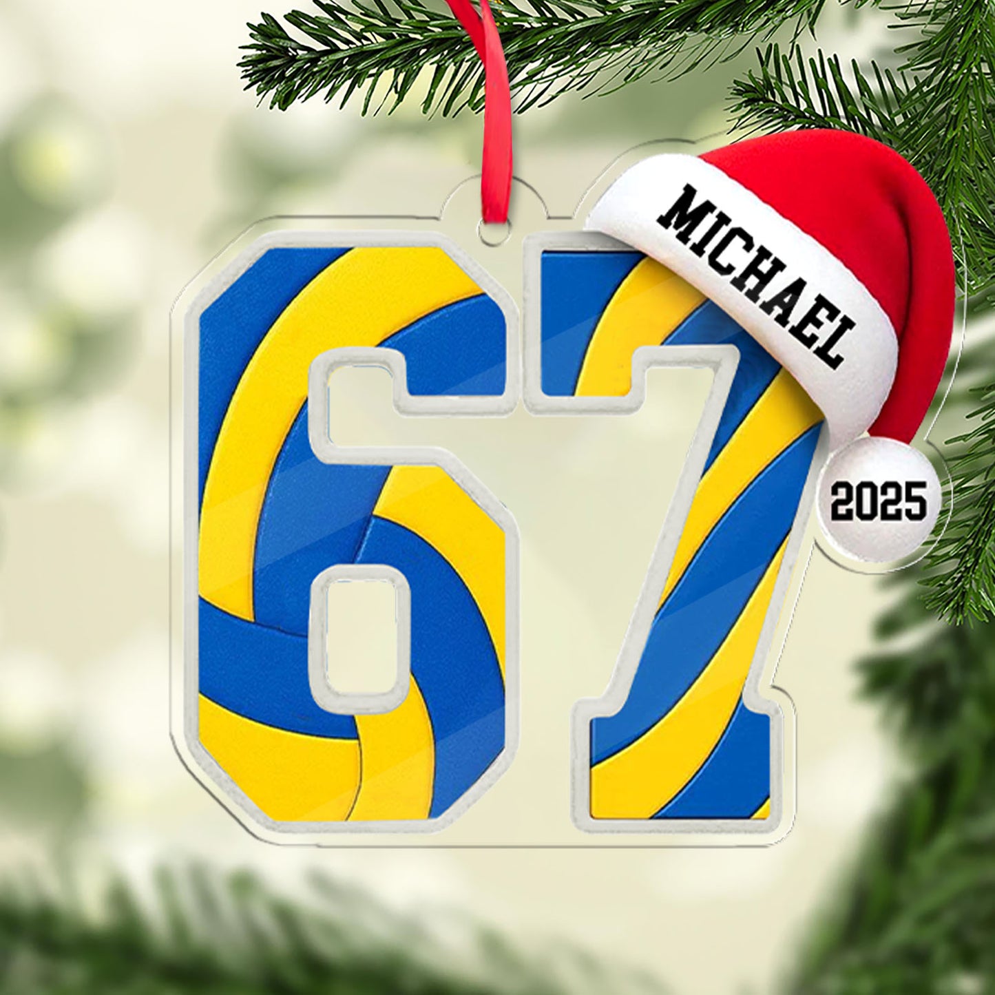 Custom Name 6 7 Volleyball Acrylic Ornament | Personalized Trending 6 7 Meme Sports Christmas Ornament 683656