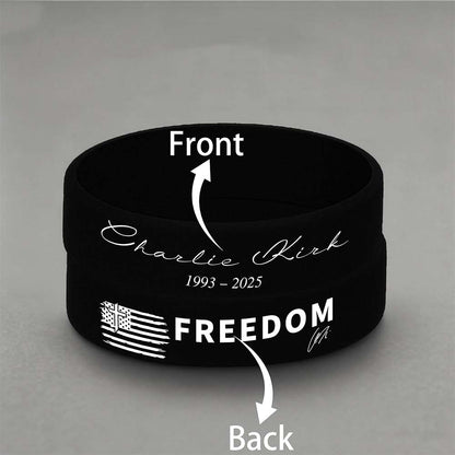 Charlie Kirk "FREEDOM" Printed Silicone Bracelet | Justice Charlie Kirk Memorial Silicone Wristbands | Charlie Kirk Signature Wristbands 683131