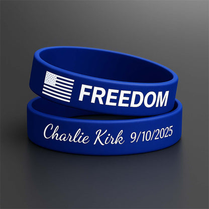 FREEDOM Charlie Kirk Printed Silicone Bracelet | Justice Charlie Kirk Memorial Silicone Wristbands | Charlie Kirk Tribute Red Wristband 683135