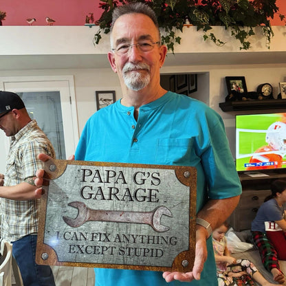 Custom Garage Sign, Personalized Workshop Sign, Can't Fix Stupid, Rust and Steel Design, Gift For Him 683959