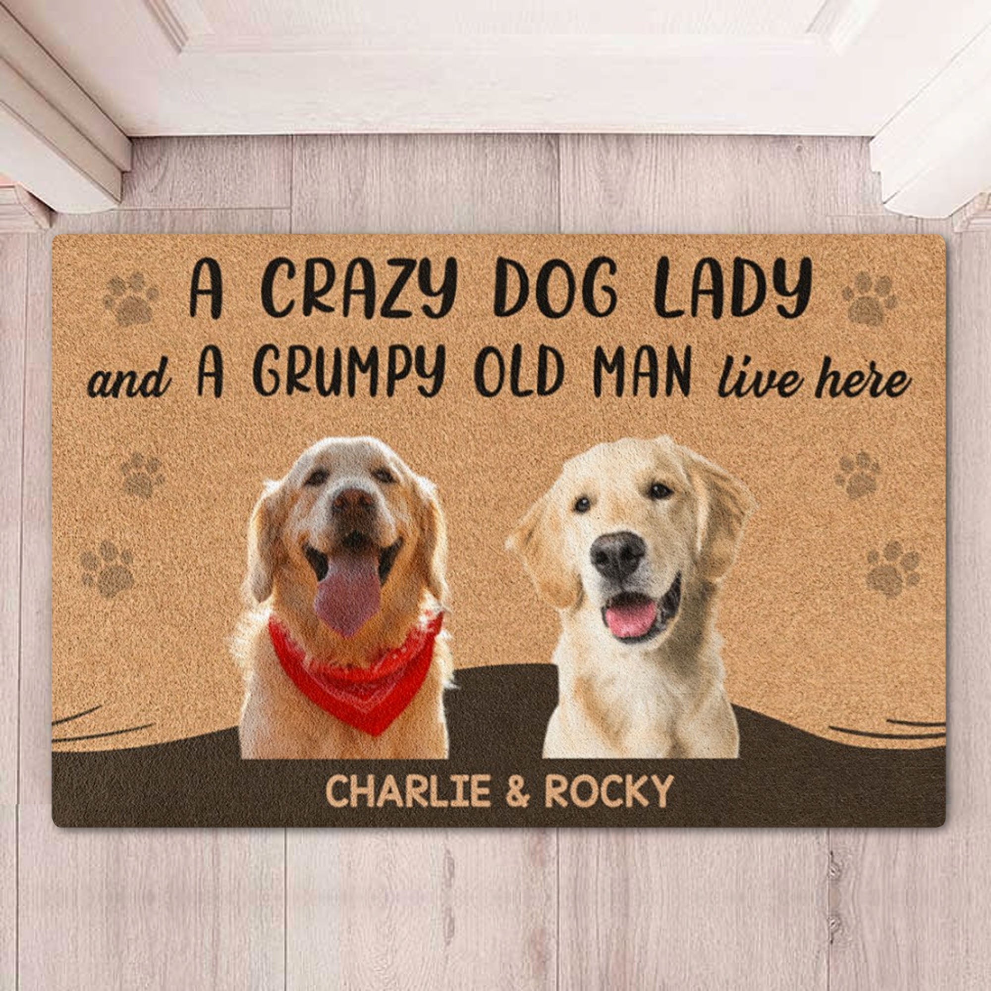 Crazy Dog Lady And Grumpy Old Man Live Here Personalized Custom Photo Dog Doormat C682