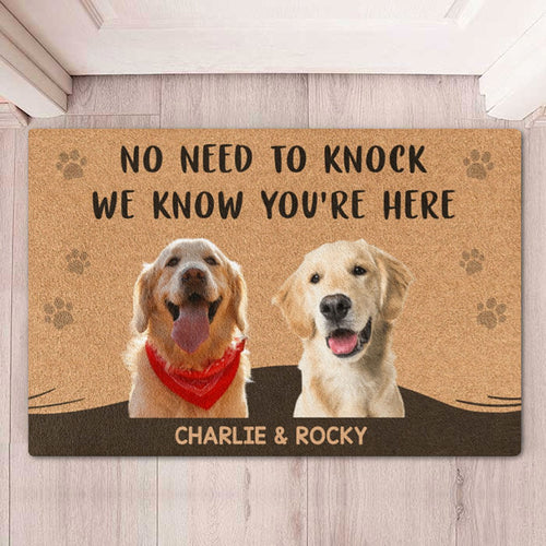 No Need To Knock We Know You Are Here Personalized Custom Photo Dog Cat Doormat C685V2