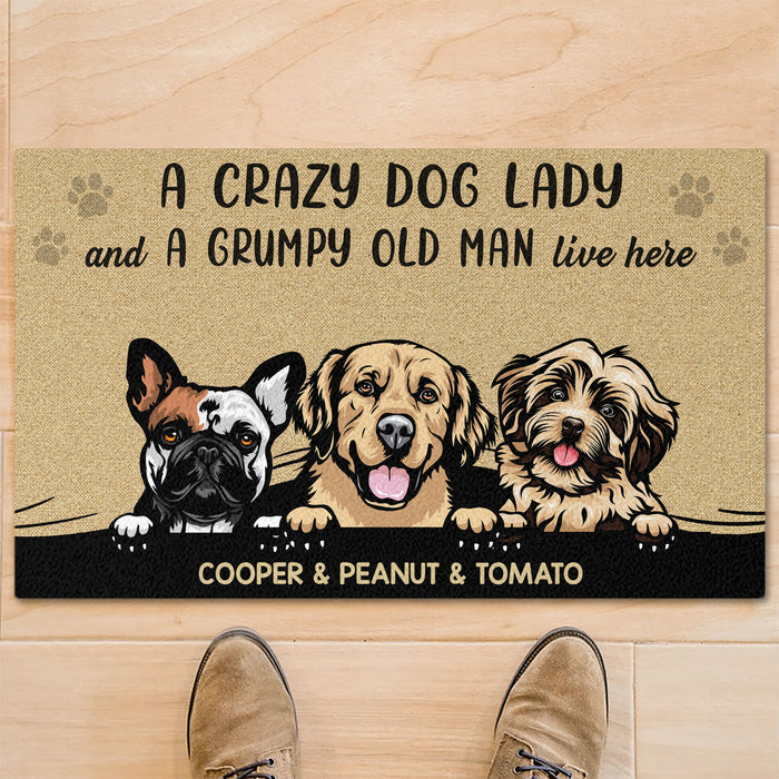 Crazy Dog Lady And Grumpy Old Man Live Here Personalized Custom Photo Dog Doormat C682