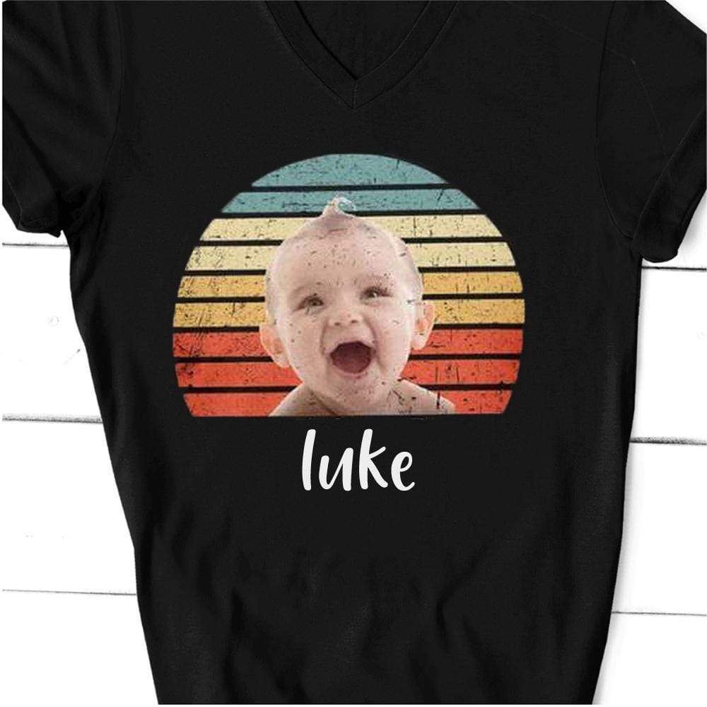 GeckoCustom Custom Vintage Retro Photo Shirt, Custom Face Shirt, Photo Print Shirt Women V-neck T Shirt / V Black / S